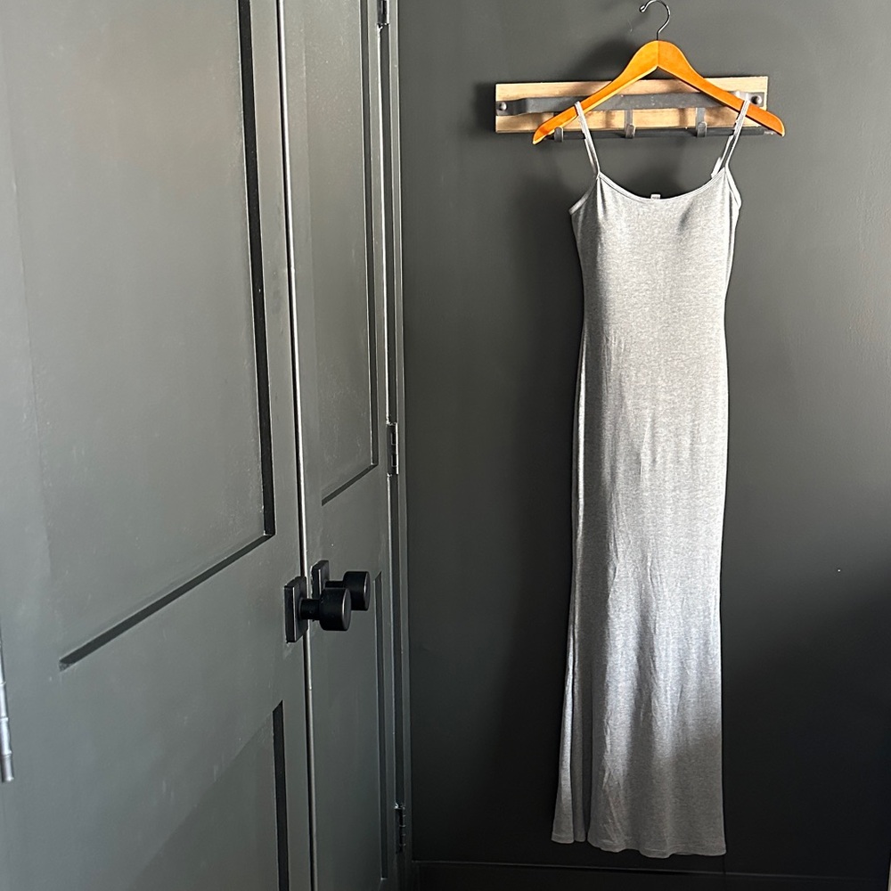 Women's Grey Slip Dress - Sleek Spaghetti Strap Maxi
